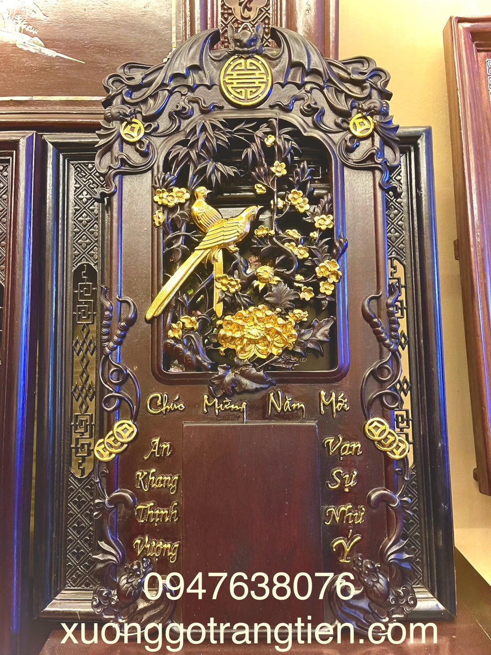 ĐỐC LỊCH CHIM MAI DÁT VÀNG GỖ GỤ NGUYÊN TẤM