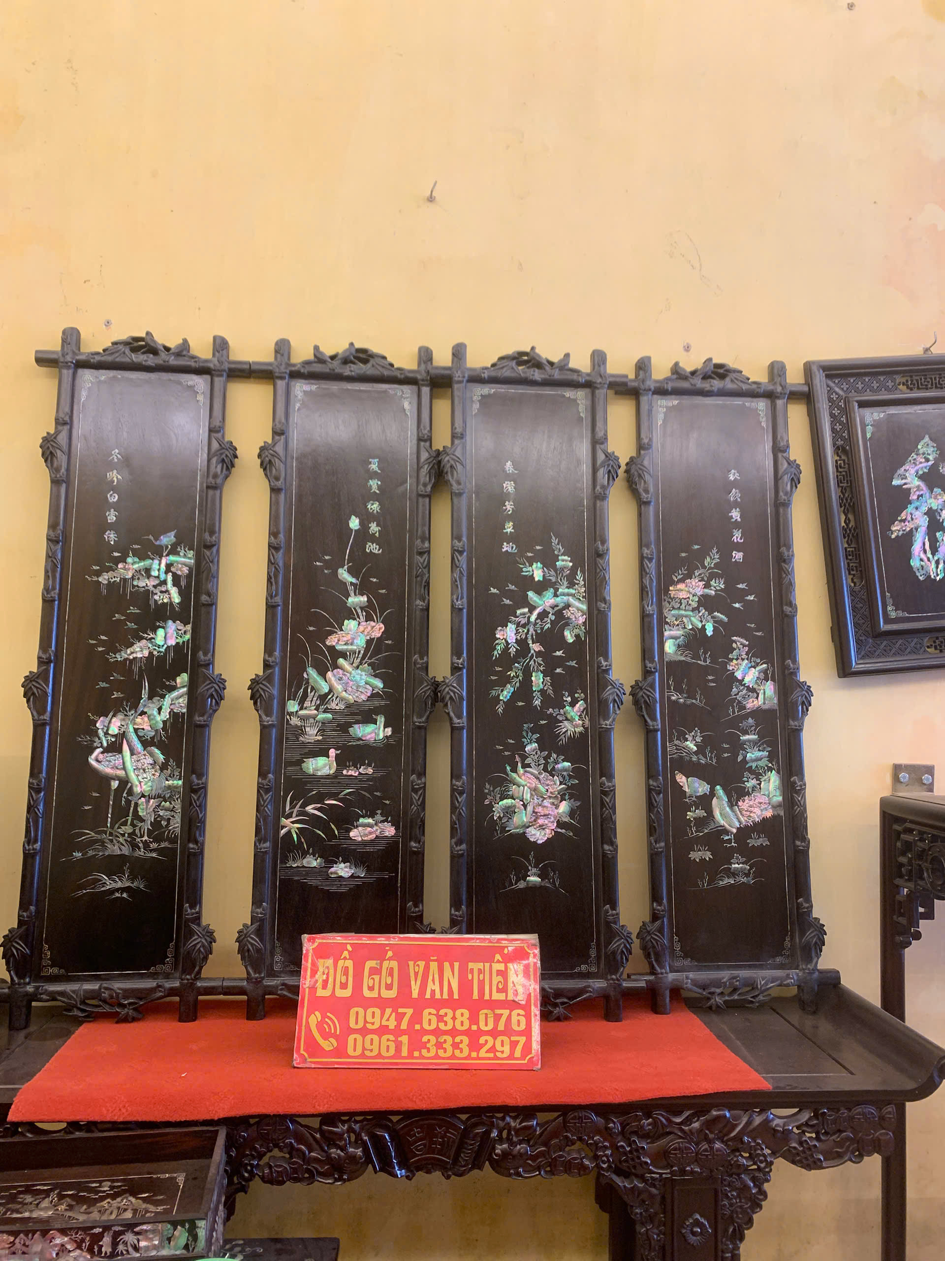 Tranh khảm trai ốc Tùng Sen Cúc Mai